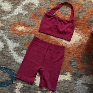 Burgundy Halter Top and Shorts Set